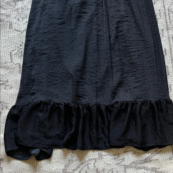 Black Smocked Luxe Silky Tie-Shoulder Maxi Dress - - Picture 3 of 6